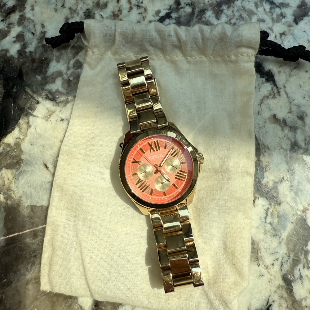 Fossil Gold Watch with Orange Face - Picture 3 of 11